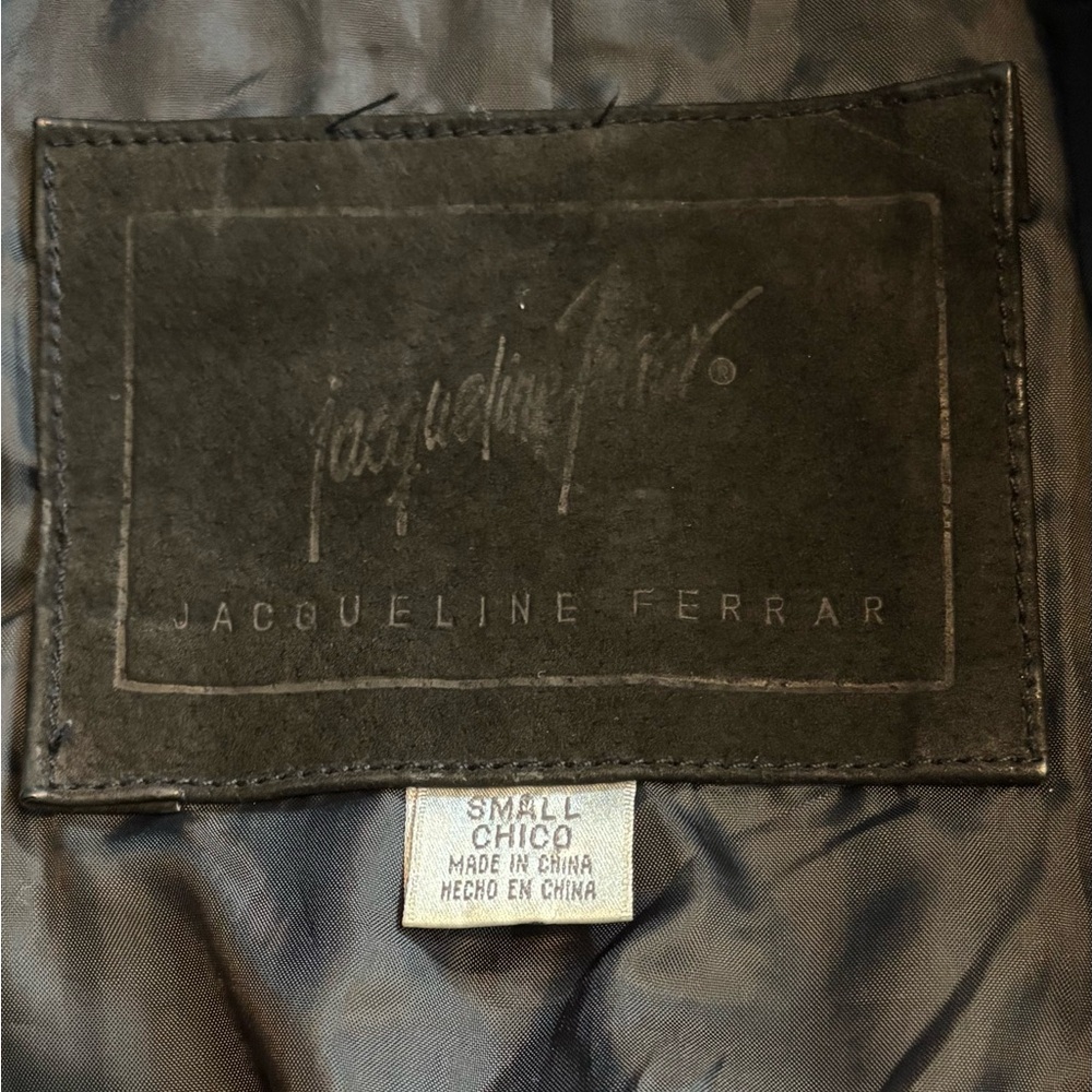 Vintage Jacqueline Ferrar Black Suede Leather Trim Jacket Longline Size Small - Picture 2 of 7